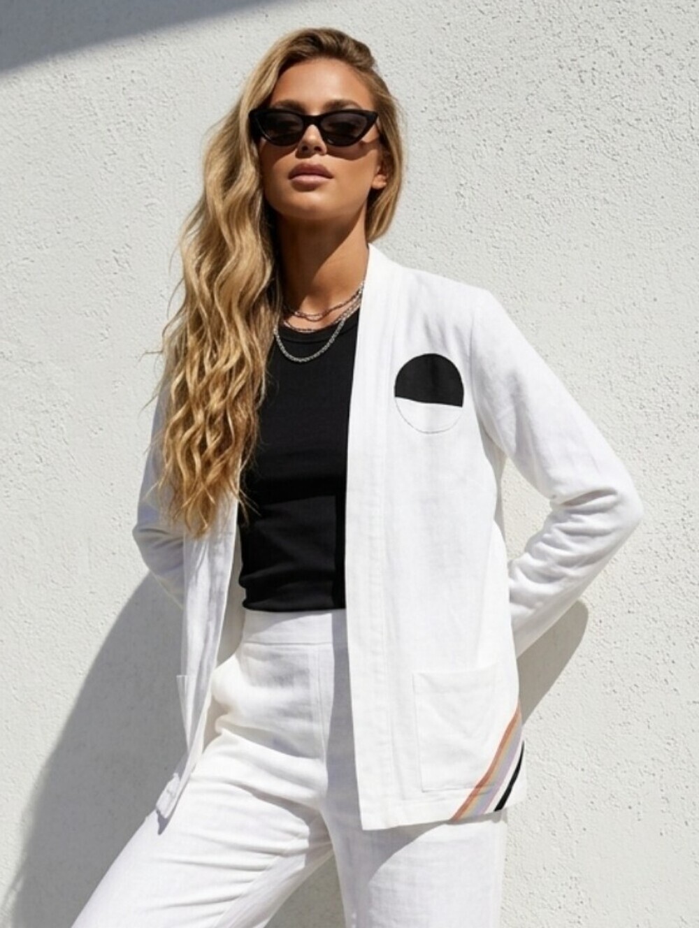 Freecity White Blazer with Sporty Design and Colorful Accents Sporty Flair Small
